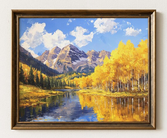 Maroon Bells Fall Landscape Print Colorado Mountain Lake Scenic Art 710