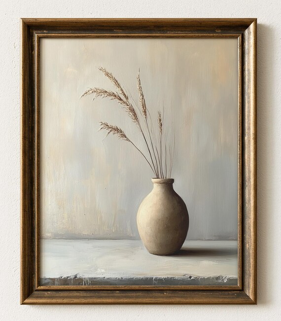 Rustic Clay Vase Autumn Leaves Still Life, Art Print