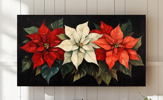 Red and White Poinsettia Christmas Floral Holiday Art Poster