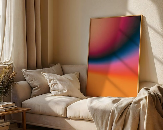Fluid Aura Gradient Art Print Abstract Wave Wall Pink And Tangerine Zen Poster Modern Luminous Light Leak Decor