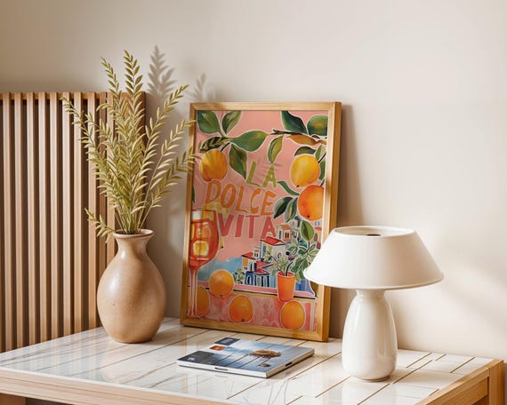 Dopamine Decor La Dolce Vita Poster Italian Aperitif Art Print Amalfi Coast Kitchen Wall Pink Cocktail Illustration Summer Gift