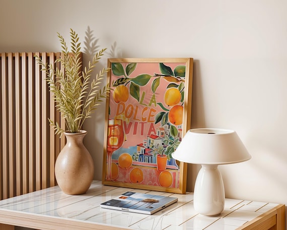La Dolce Vita Italy Poster Orange Citrus Coastal Town Retro Summer Scene