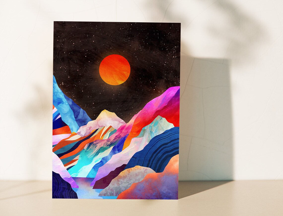Moon Over Mountains Art Print, Nature Landscape - Image 3