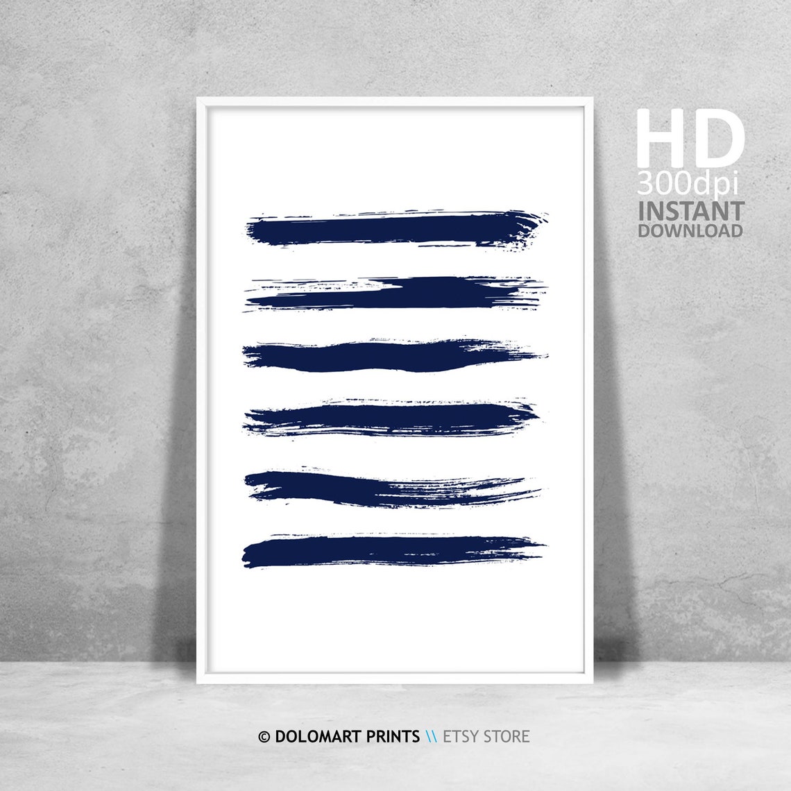 Navy Blue Brush Strokes Minimalist Abstract Lines Wall Poster