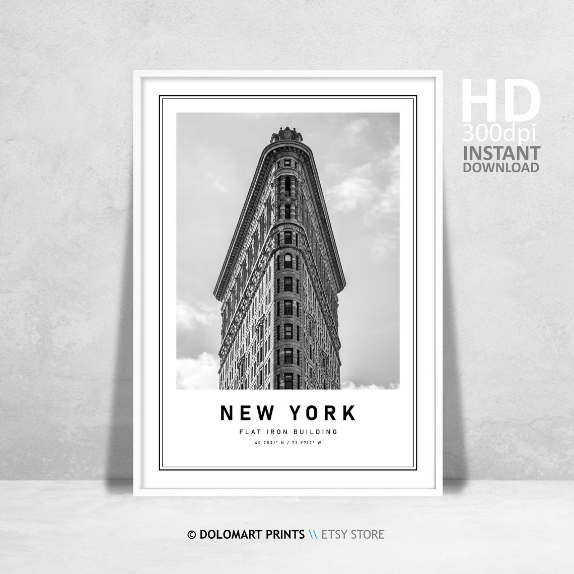 New York Flatiron Building Minimalist Travel Poster With Coordinates