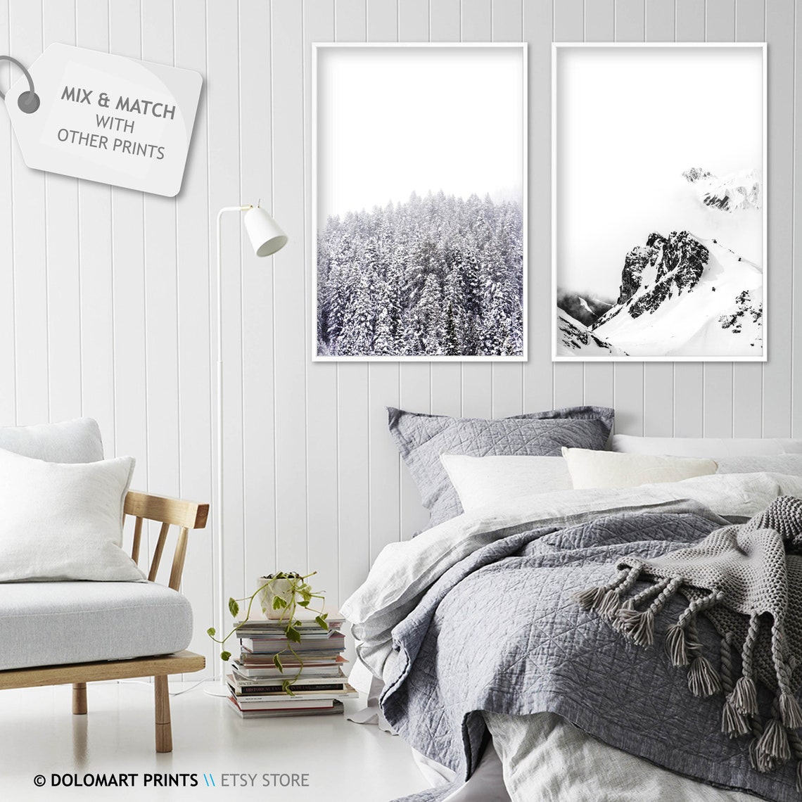 Minimal Alpine Snowy Mountain Peak Black White Winter Poster - Image 2
