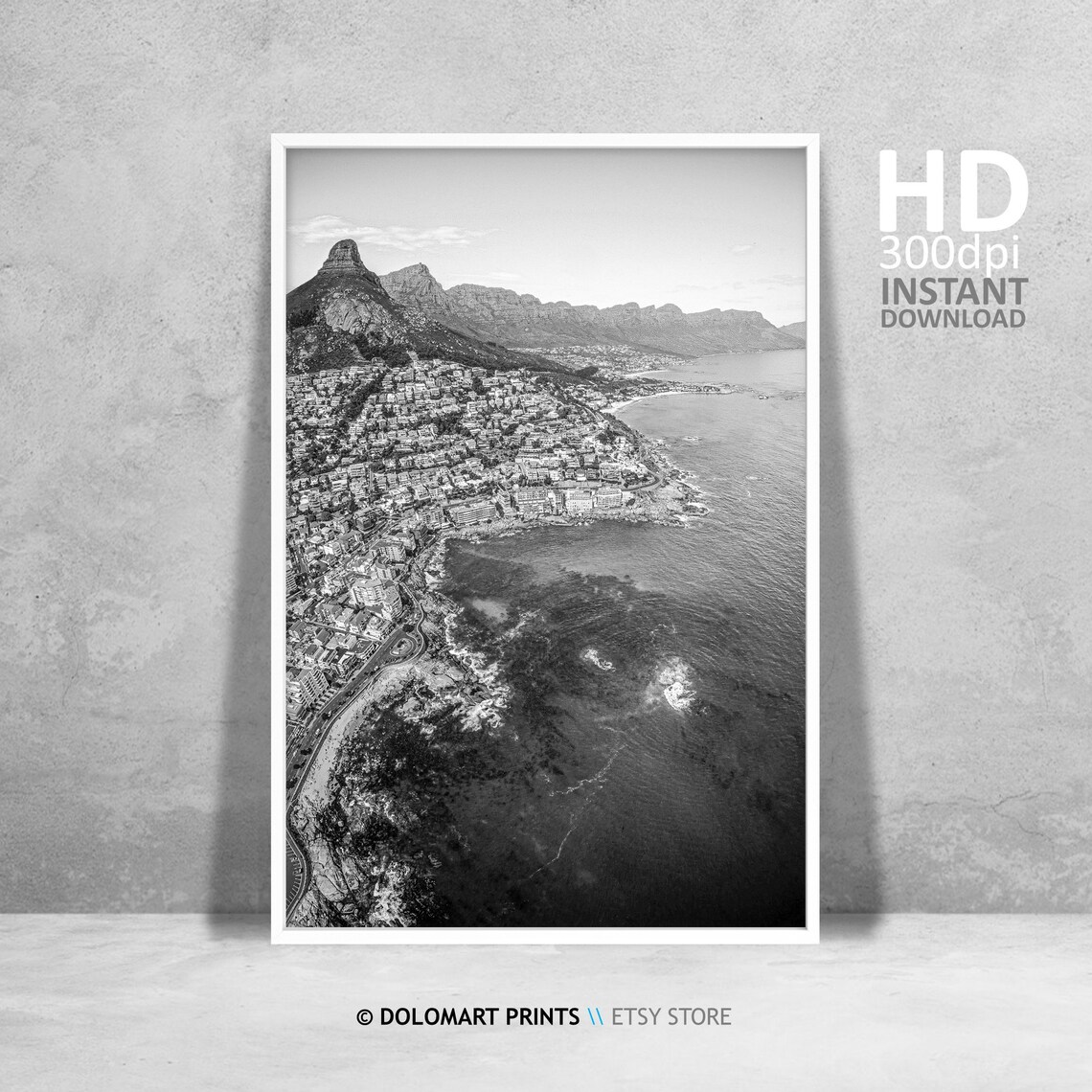 Cape Town South Africa Black And White Travel Poster