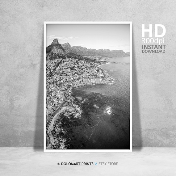 Cape Town South Africa Print Black And White Capetown Poster Black And White Photography Za Boho Rustic Wall Art Decor