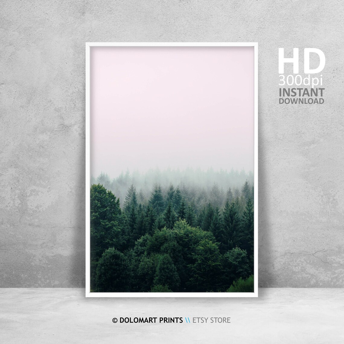 Minimal Forest Trees Art Print, Misty Green Poster