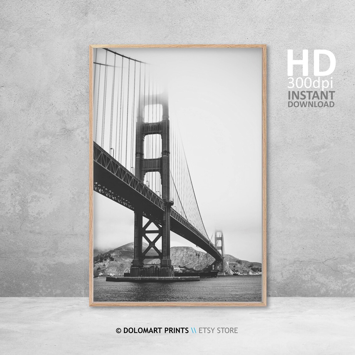 Golden Gate Bridge San Francisco Black and White Art Print - Image 4
