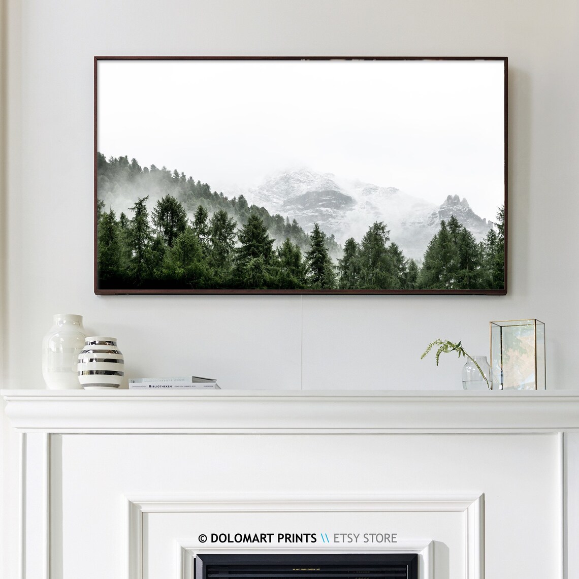 Misty Mountain Peaks Evergreen Forest Fog Frame TV Art Poster - Image 3