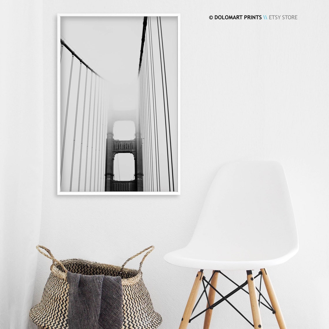 Golden Gate Bridge in Fog Black and White San Francisco Poster - Image 3