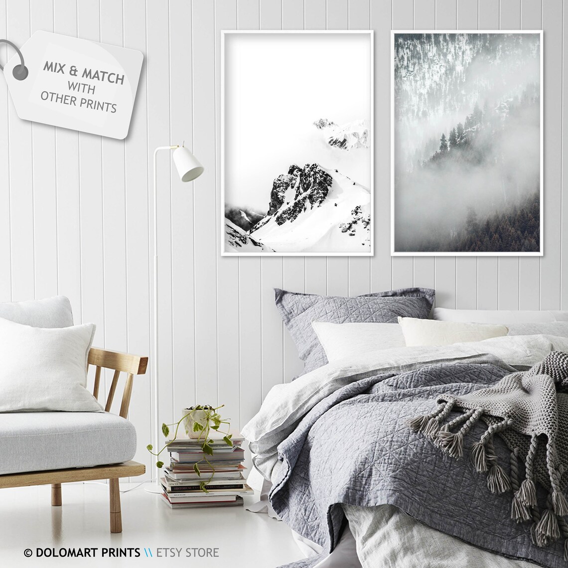 Black And White Minimal Forest Landscape Art Print - Image 2