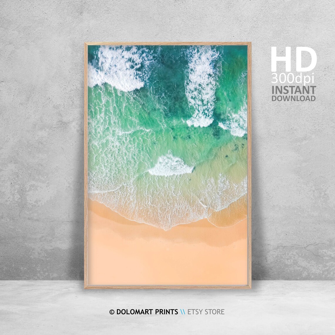 Aerial Sea Foam Patterns Over Turquoise Waves Peach Sand Photography Poster - Image 4