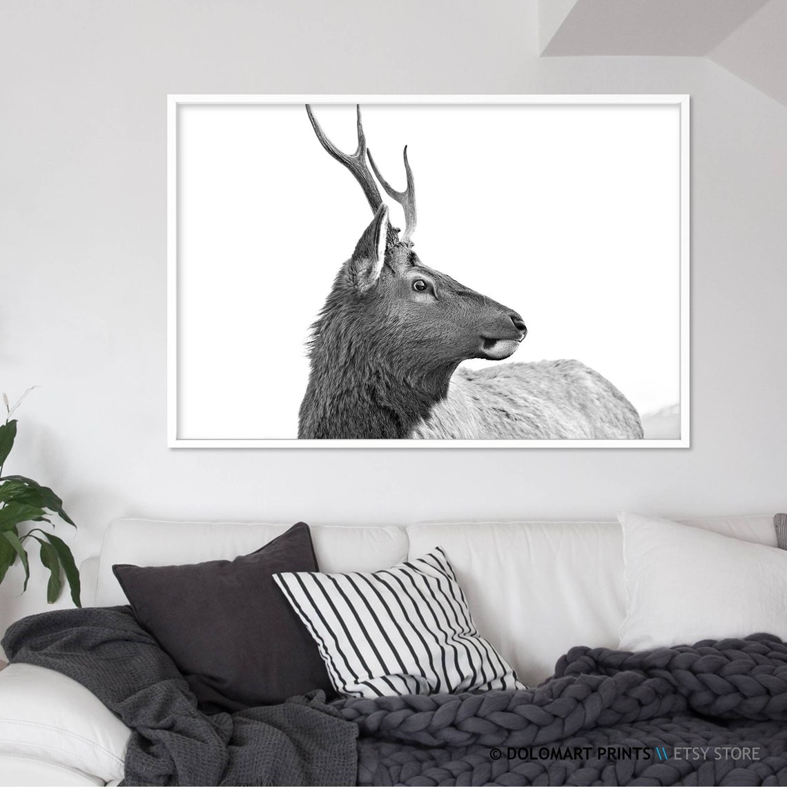 Elk Stag Profile Black and White Wildlife Photography Poster - Image 2