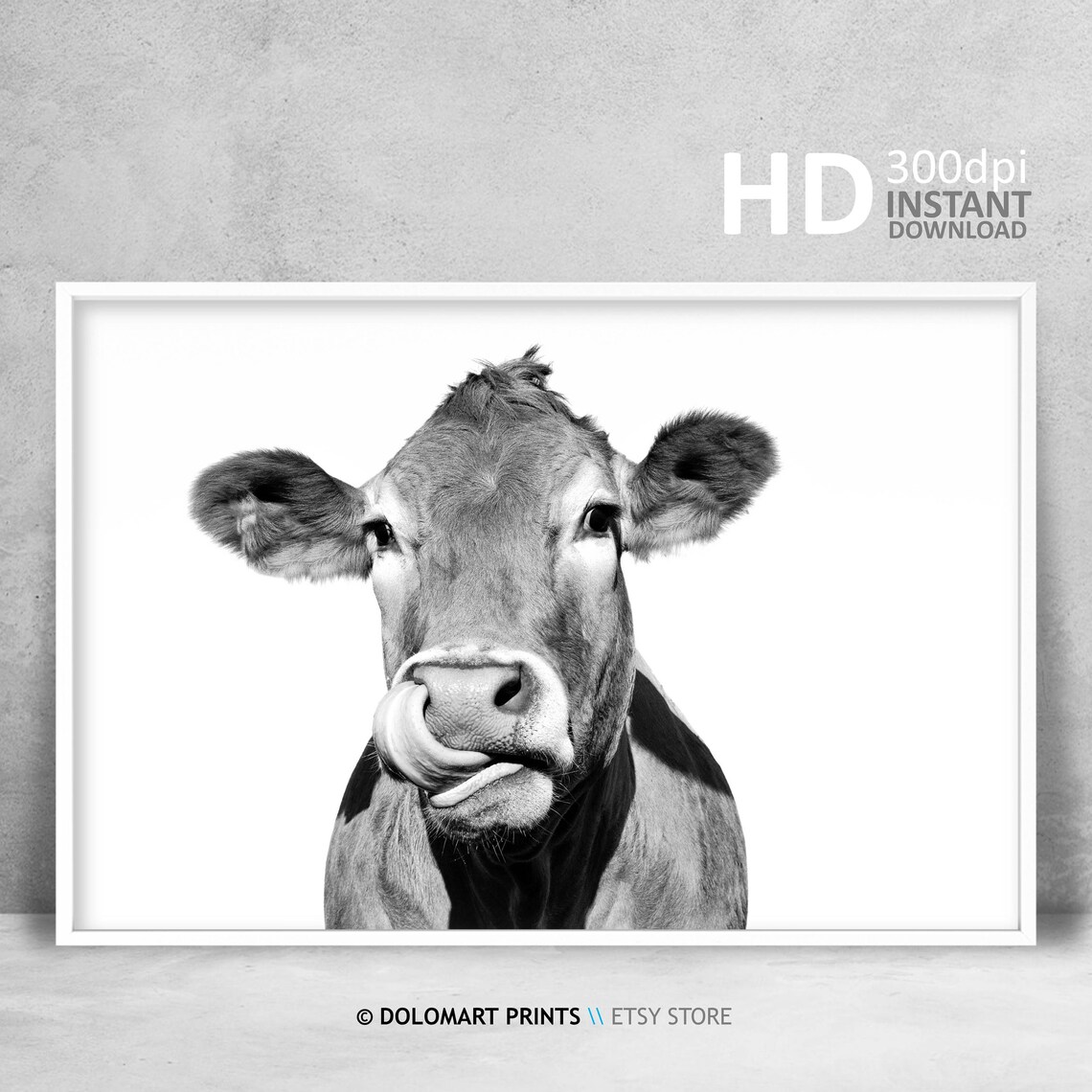 Rustic Cow Print, Minimalist Black and White Art