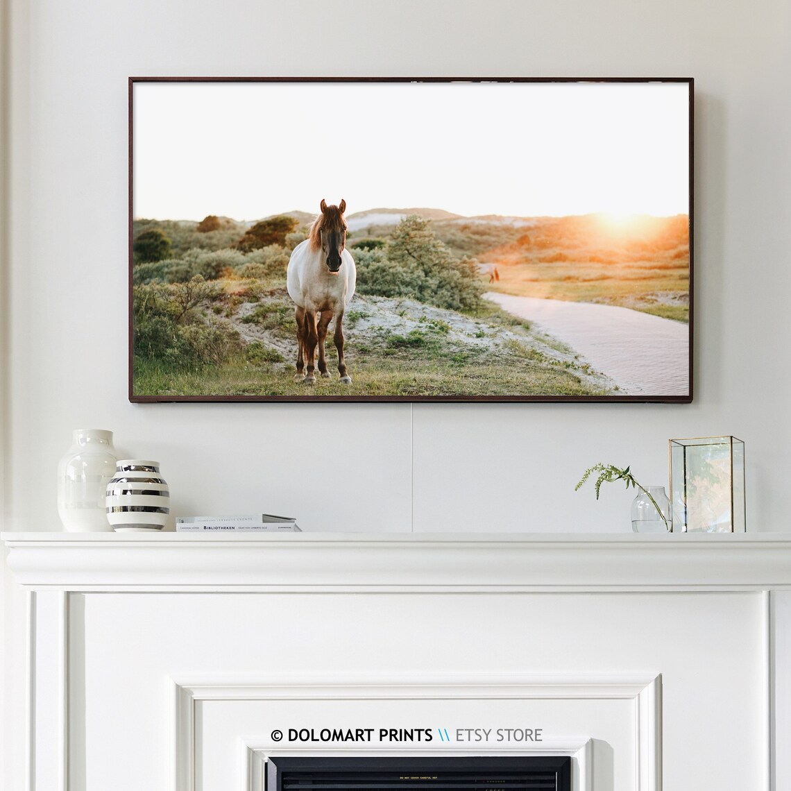 White Horse Sunset Field Golden Light Frame TV Digital Poster - Image 3