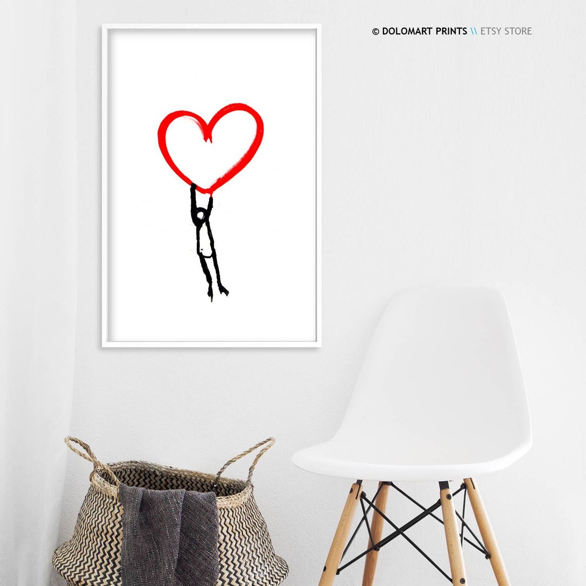Red Heart Line Drawing Minimal Love Figure Holding Heart Poster - Image 3