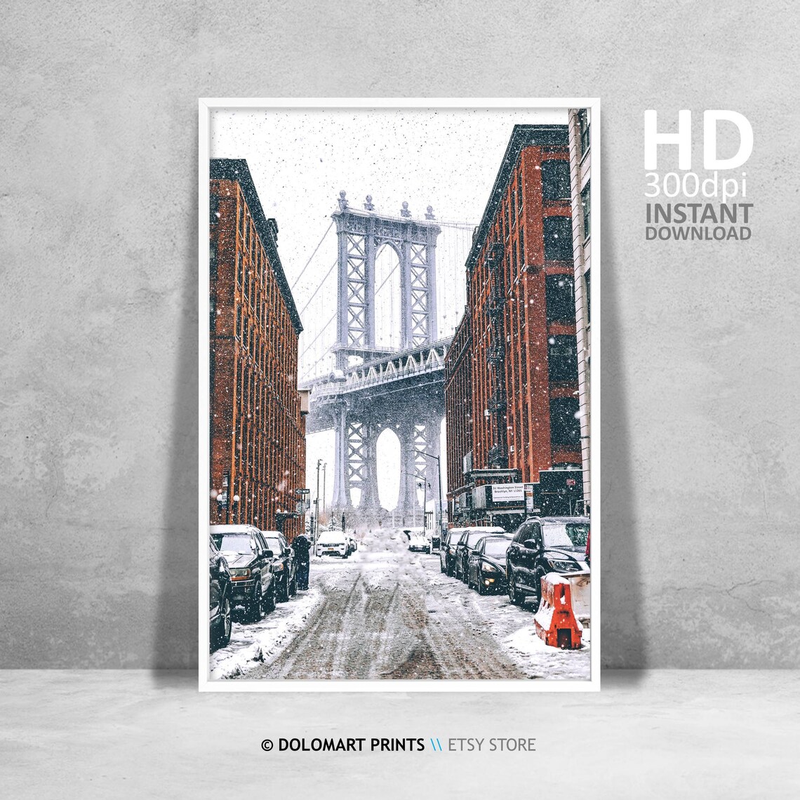 Manhattan Bridge Washington Street Snowy Brooklyn Winter Poster