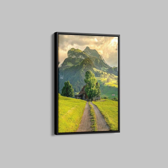 Mountain Landscape Print Panoramic Nature Watercolor Painting Print Mountain Lake Modern Wall Decor