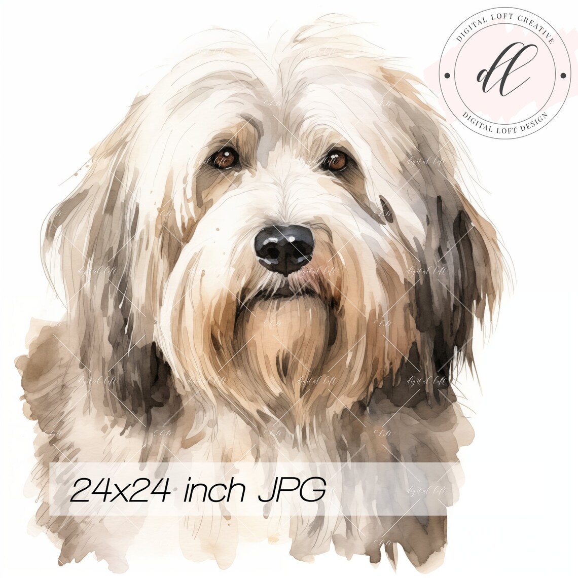 Shaggy Cream Fluffy Dog Portrait Watercolor Adorable Pet Poster