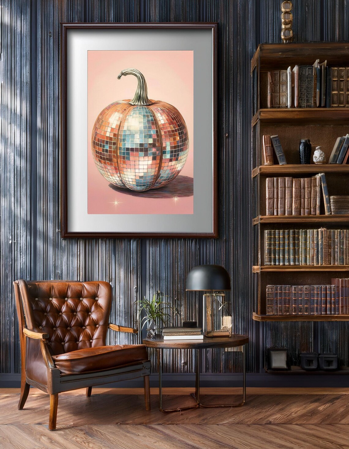 Disco Ball Pumpkin Pink Sparkle Groovy Retro Fall Party Wall Art Poster - Image 4