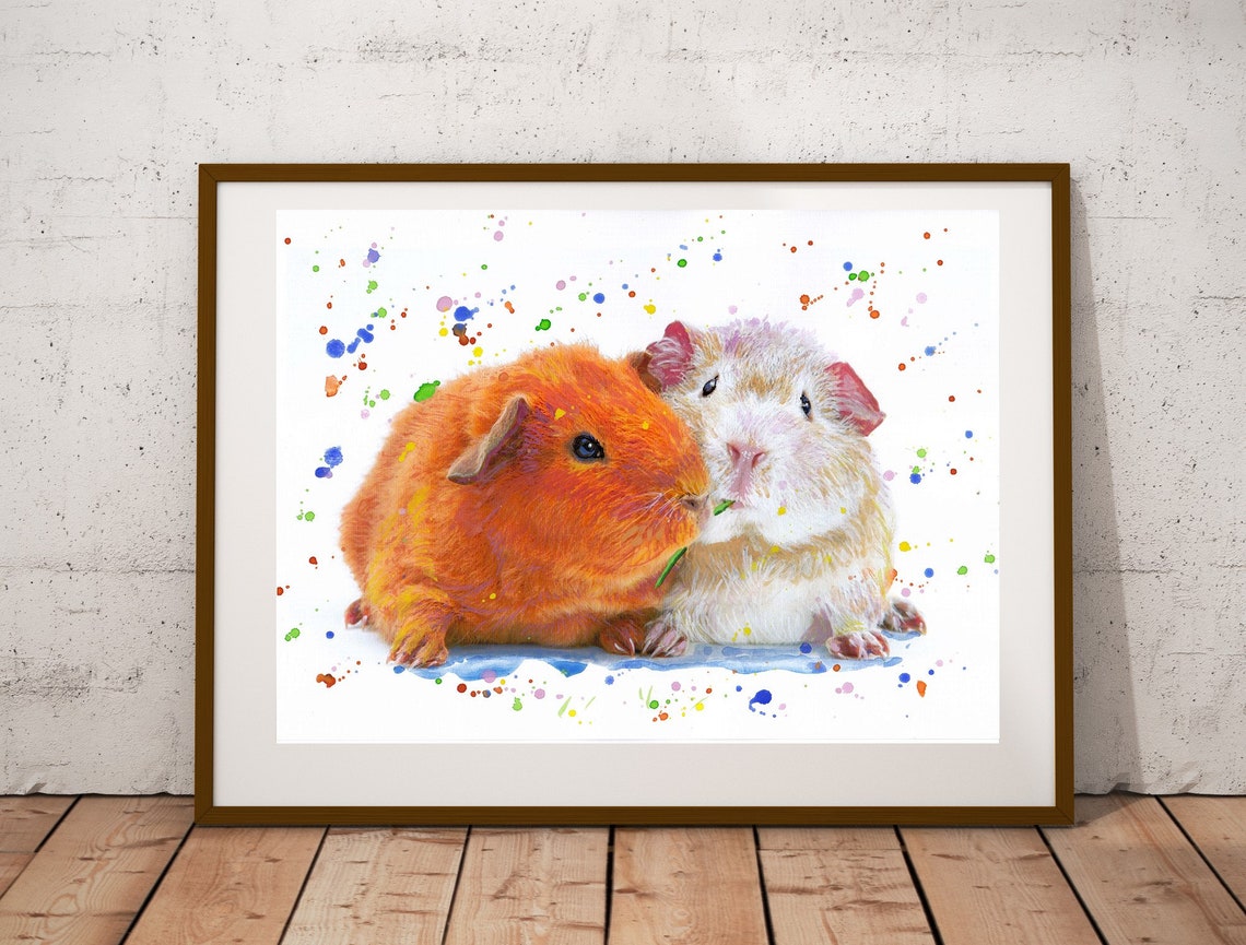 Hamster Print Couple Hamsters Poster Pet Print Animal Print Handmade Drawing Watercolor Kids Room Wall Hanging Baby Room Animal Art