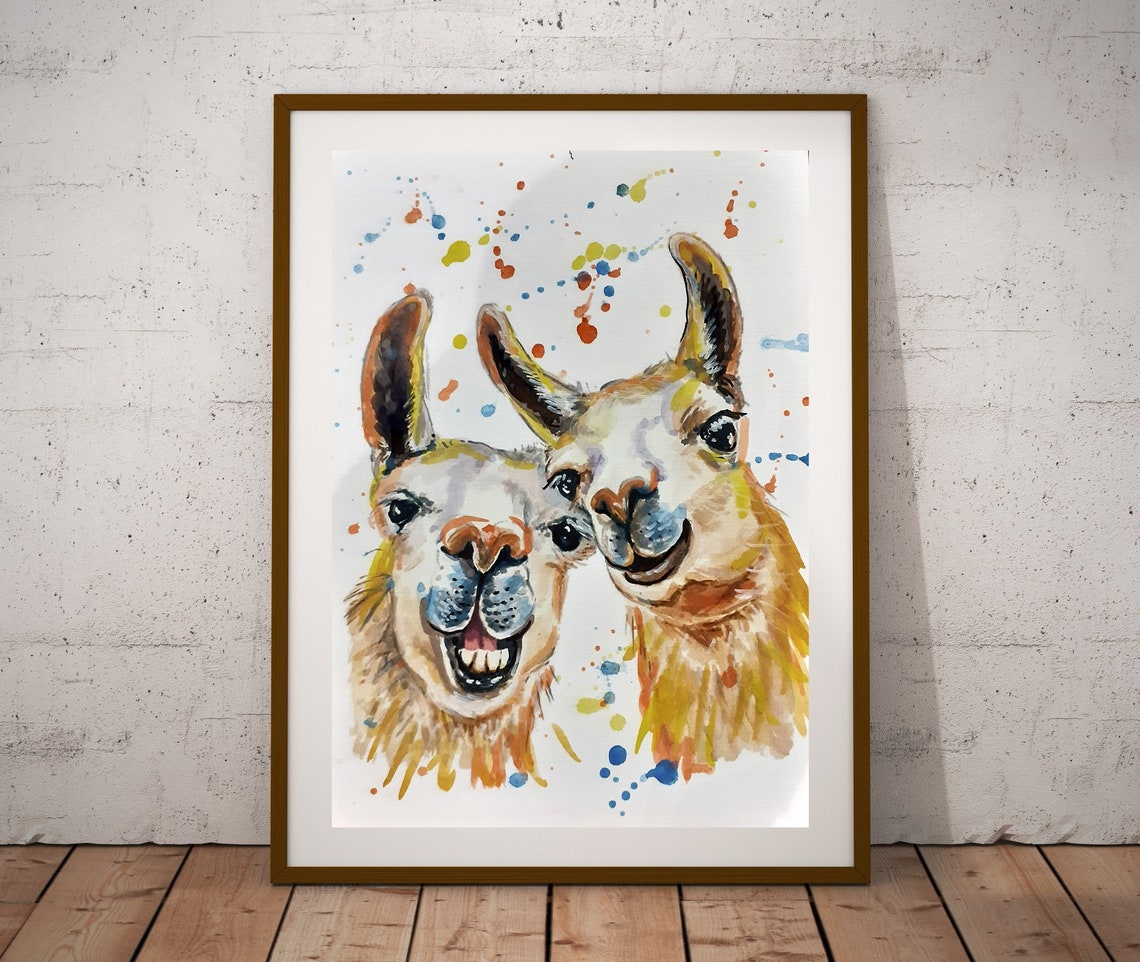 Two Lamas Print Lama Poster Nursery Print Animal Print Drawing Watercolor Poster Kids Room Playroom Baby Room Baby Handmade Gift