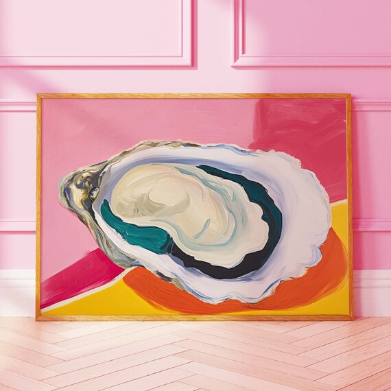Colorful Oyster Oil Painting Pink Yellow Coastal Kitchen Poster