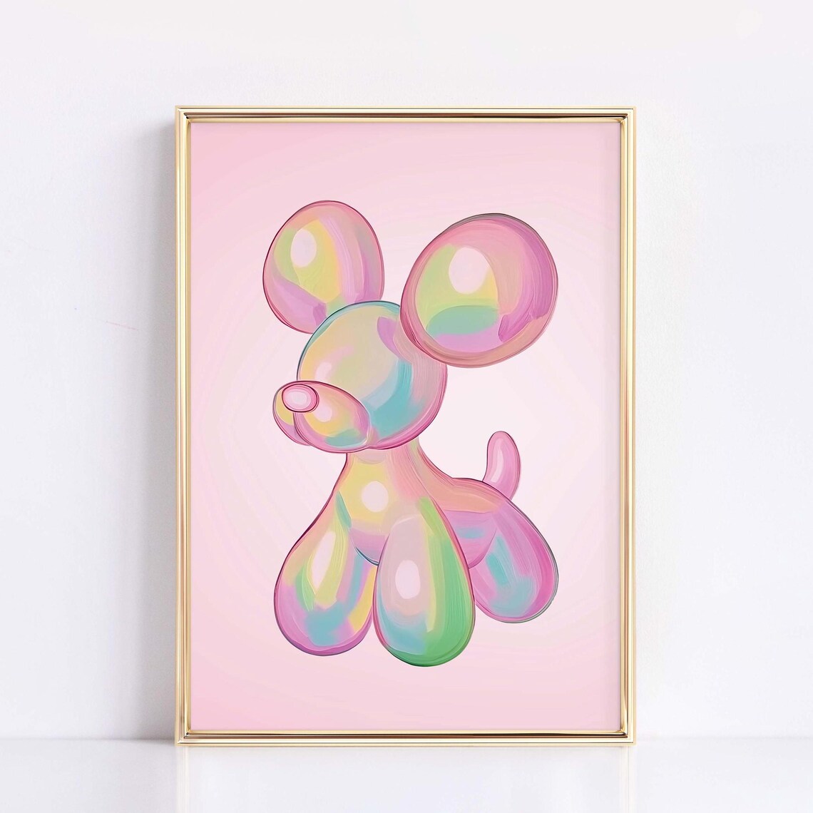 Pastel Balloon Dog Painting Iridescent Puppy Pink Room Wall Art