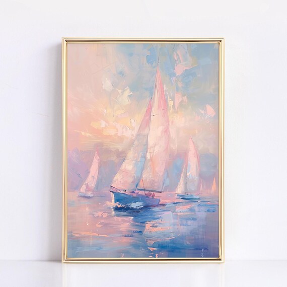 Pastel Sailboat Sunset Ocean Impressionist Seascape Wall Poster