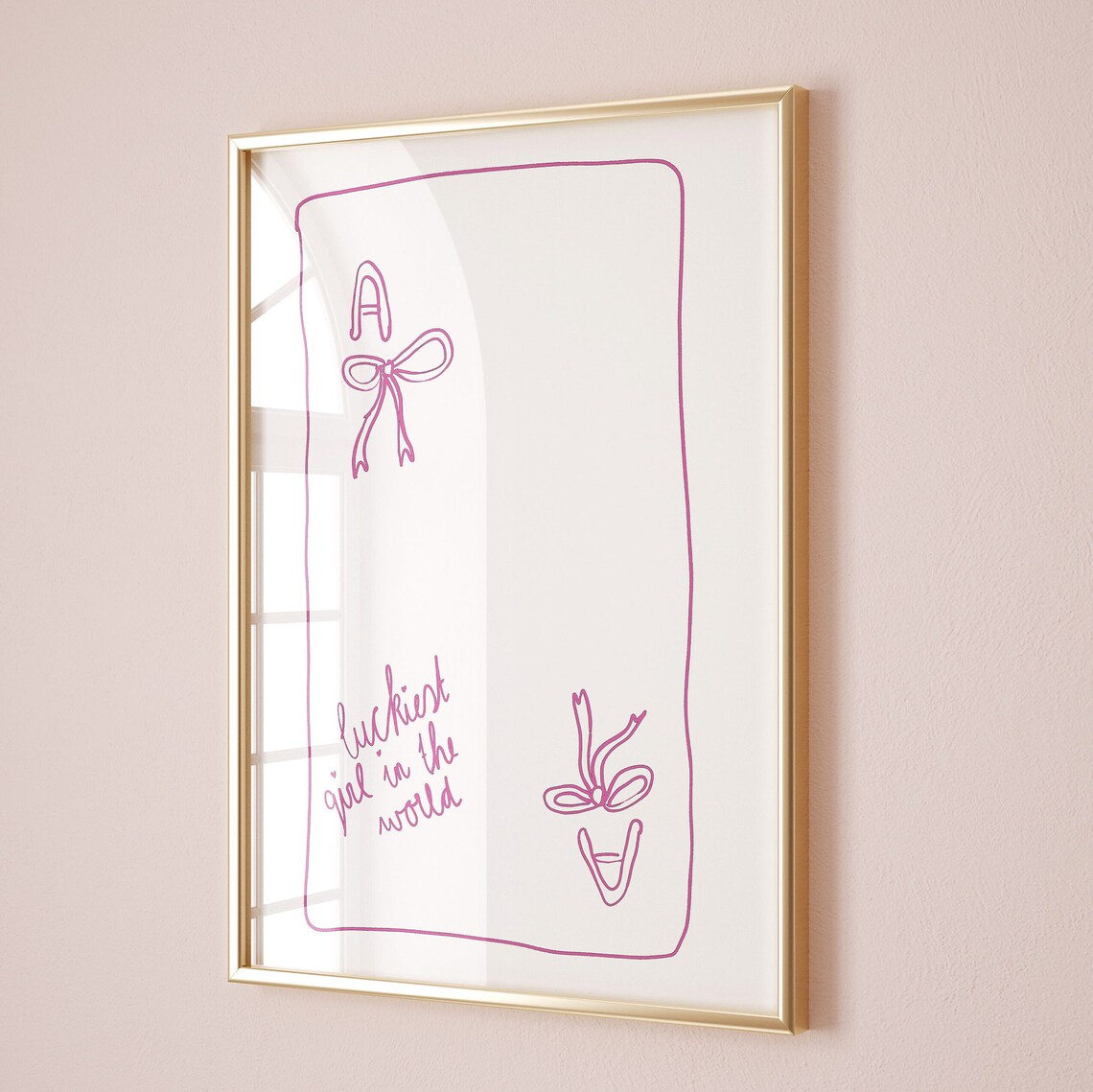 Luckiest Girl In The World Pink Bow Affirmation Card Art Poster