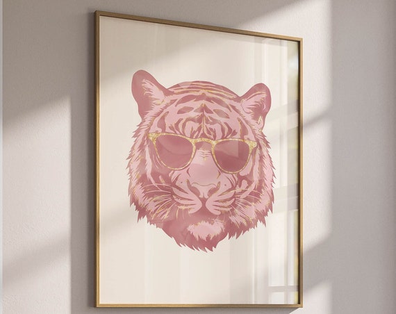Funky Decor Tiger Print Preppy Room Decor Aesthetic Blush Pink Wall Art Trendy Apartment Decor Teen Bedroom Decor Preppy Print Out Poster