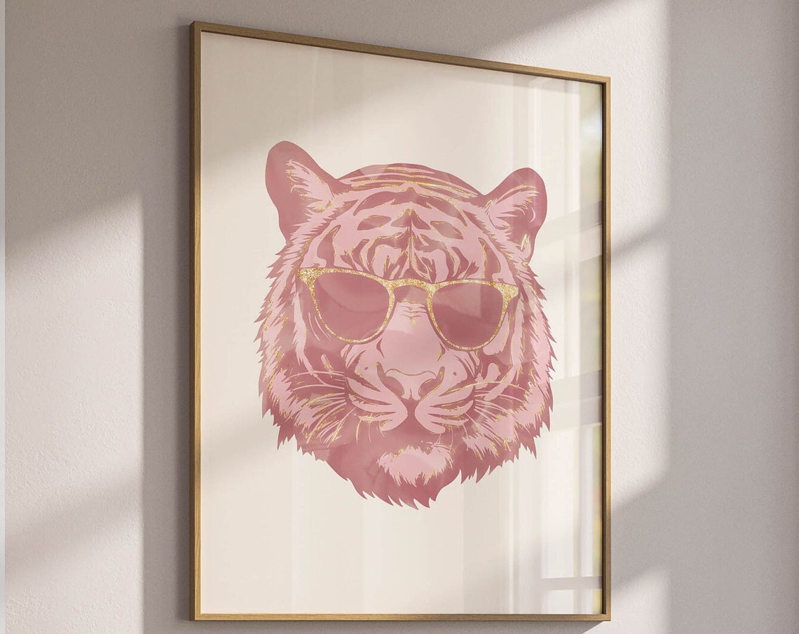 Cool Pink Tiger Wearing Sunglasses Preppy Funny Animal Wall Poster