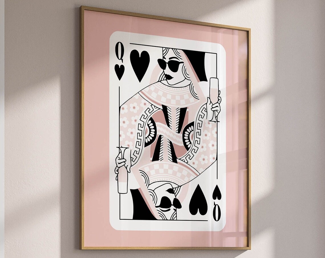 Queen Of Hearts Bar Cart Retro Champagne Poster