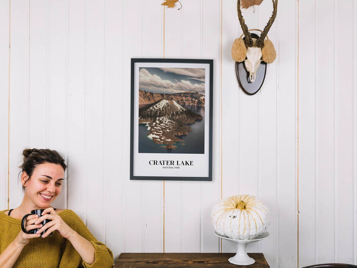 Crater Lake National Park Poster Rustic National Park Print Country Travel Wall Art National Park Wall Hanging Oregon State Outdoorsy Decor - Image 2