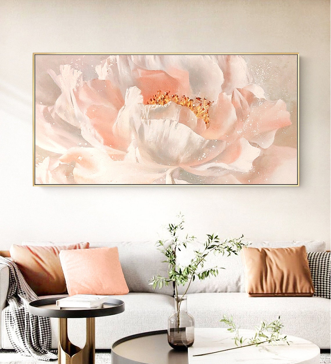 Blush Pink Peony Flower Close Up Panoramic Floral Art Poster - Image 4