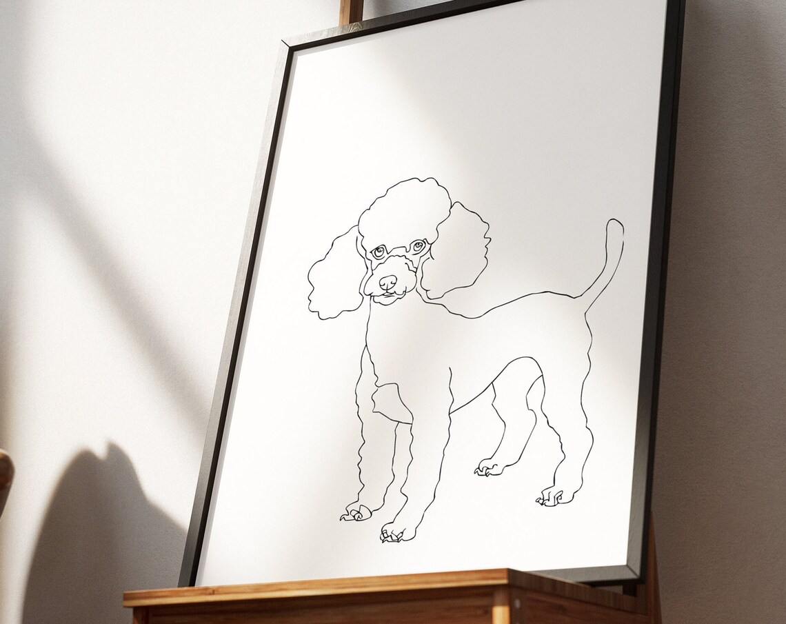 Poodle Standing Full Body Elegant Continuous Line Drawing Dog Poster