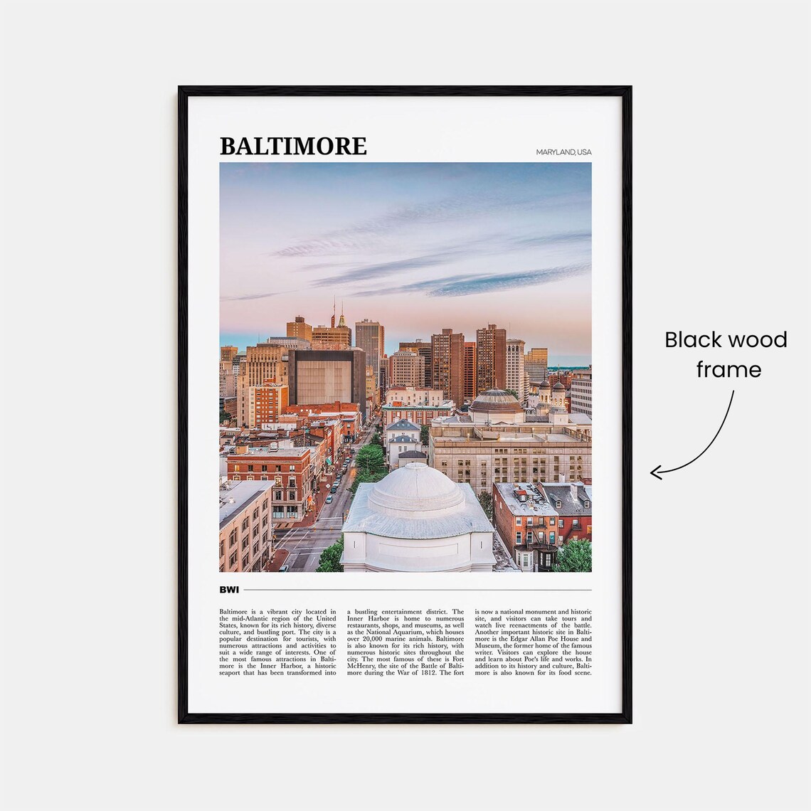 Baltimore Maryland City Skyline Aerial Travel Poster Photo Art - Image 2