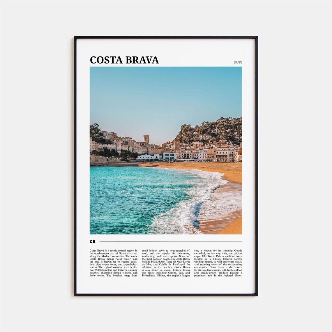 Costa Brava Spain Mediterranean Beach and Old Town Travel Poster