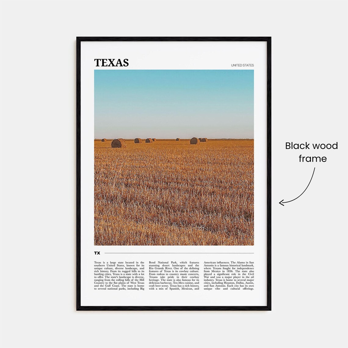 Texas USA Golden Field Hay Bales Prairie Photography Travel Poster - Image 2