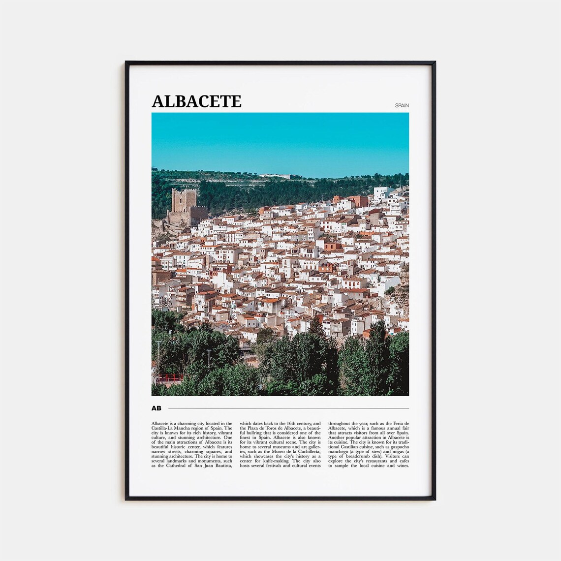 Albacete Spain Whitewashed Hill Town Old Quarter Vista Poster