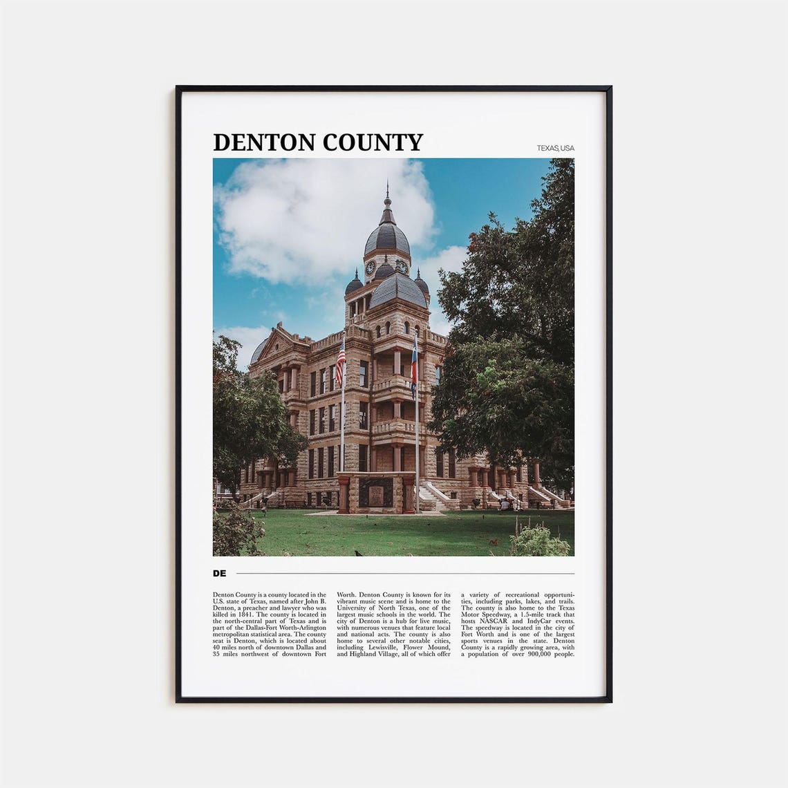 Denton County Texas Historic Stone Courthouse Clock Tower Poster