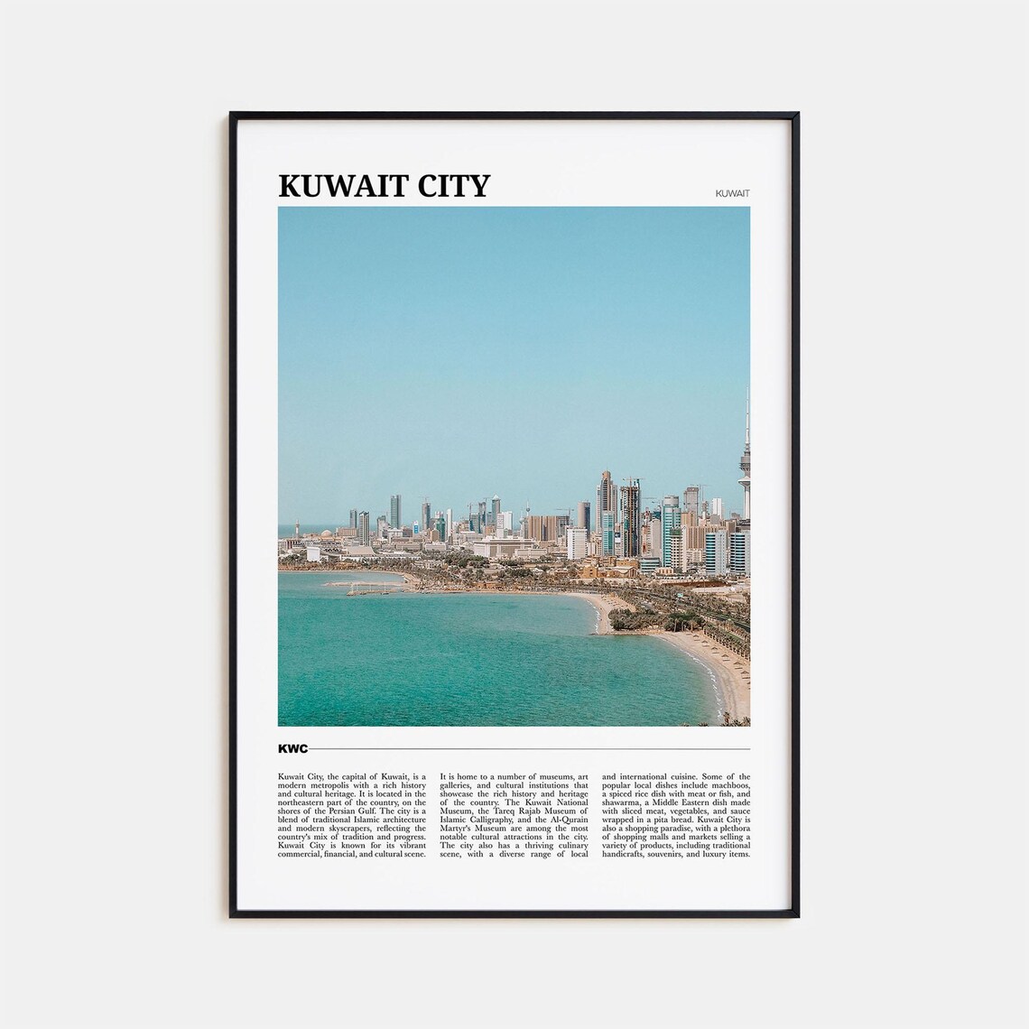 Kuwait City Kuwait Skyline Persian Gulf Coastline Travel Poster