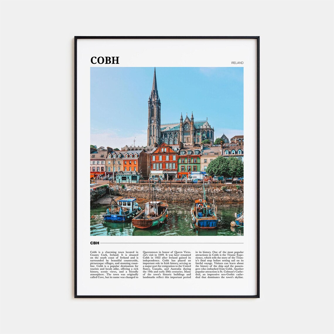 Cobh Ireland Colorful Harbor St Colmans Cathedral View Travel Poster