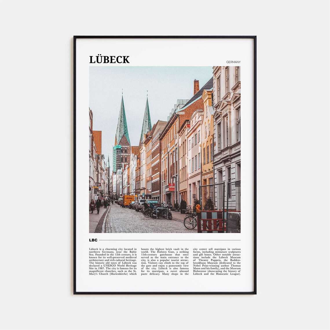 Lubeck Germany Old Town Street Church Spires Historic City Poster