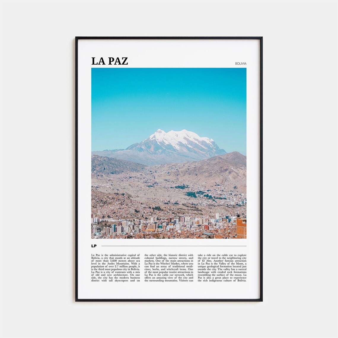 La Paz Decor Bolivia Travel Poster