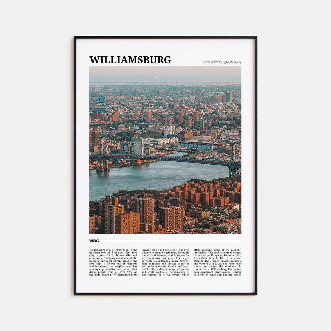 Williamsburg Brooklyn New York City Aerial Skyline Travel Poster