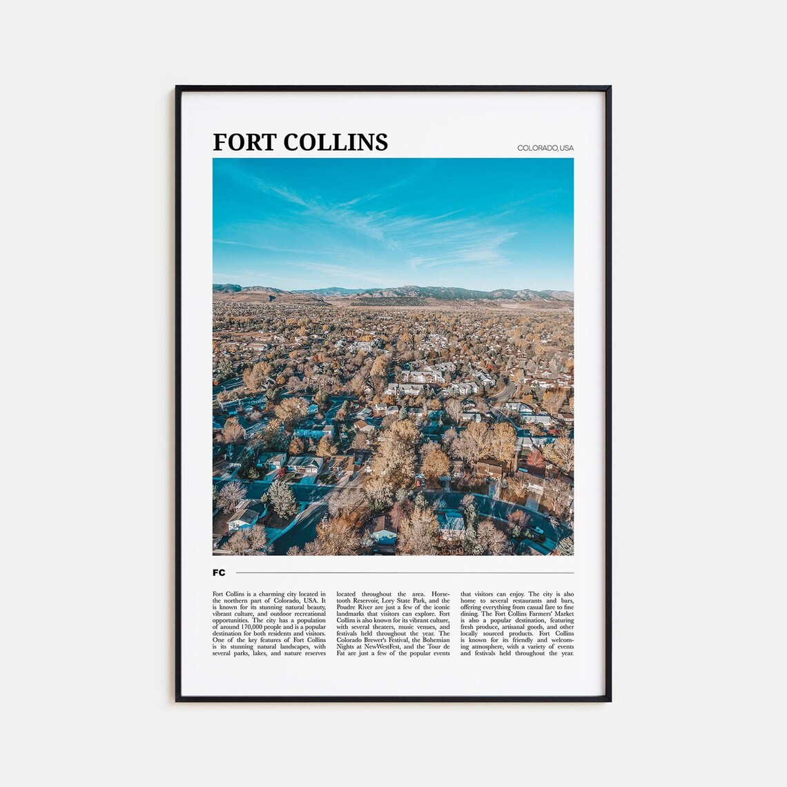 Fort Collins Colorado Aerial City Foothills Autumn View Travel Poster