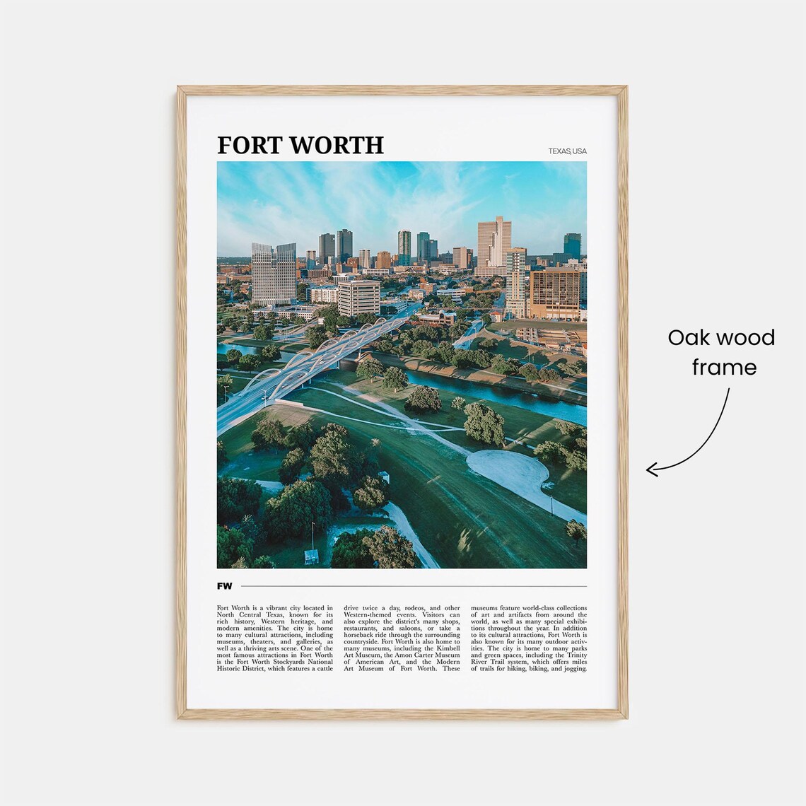 Fort Worth Texas Skyline Aerial Photo Downtown Greenways Travel Poster - Image 3